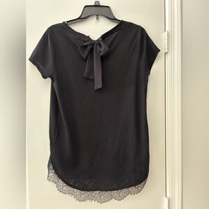 LC Lauren Conrad Black Tie Back Short Sleeve Blouse Top